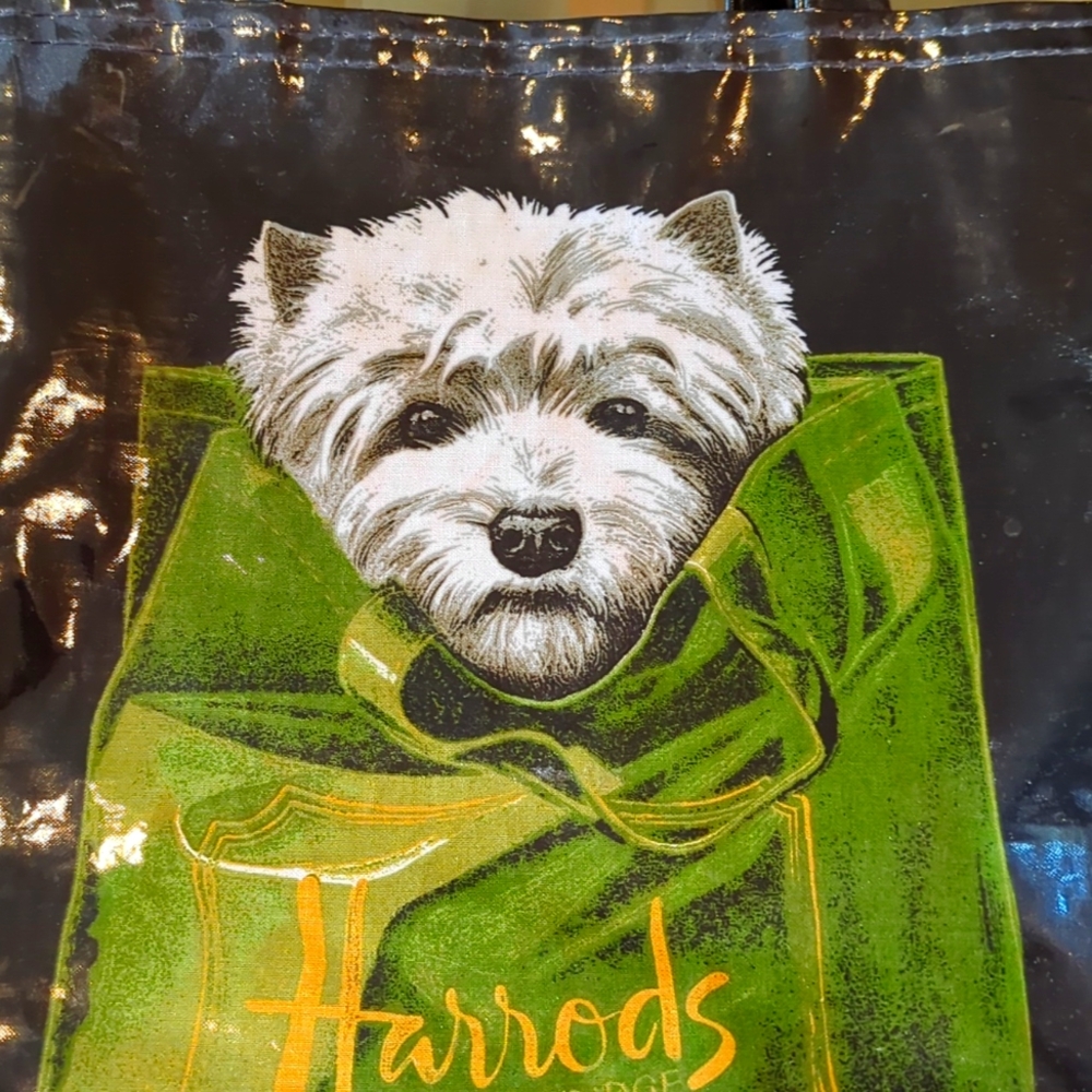 Vintage Harrods Knightsbridge westie puppy dog black vinyl reusable bag